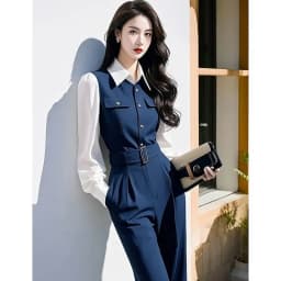 New Fashion Elegant Office Lady Jumpsuit Women High End Patchwork Lapel Long Sleeve Slim High Waist Pants Suit Spring Romper