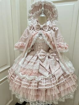 Lolita Pink Dress Women's Sweet Slim Fit Bow Lace with Cape Short Dress Set Spring New Blue Dress + Pin Bow + Neita + Cape