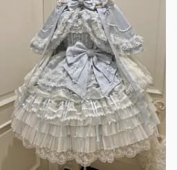 Lolita Pink Dress Women's Sweet Slim Fit Bow Lace with Cape Short Dress Set Spring New Blue Dress + Pin Bow + Neita + Cape
