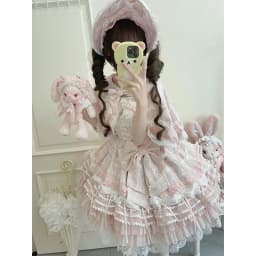Lolita Pink Dress Women's Sweet Slim Fit Bow Lace with Cape Short Dress Set Spring New Blue Dress + Pin Bow + Neita + Cape