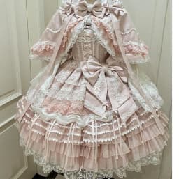Lolita Pink Dress Women's Sweet Slim Fit Bow Lace with Cape Short Dress Set Spring New Blue Dress + Pin Bow + Neita + Cape