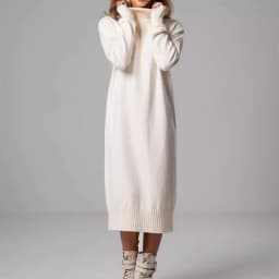 Ribbed Turtleneck Knitted Dress Women Autumn Winter Basic Long Sleeve Sweater Dress Woman Solid Color Long Dresses Female