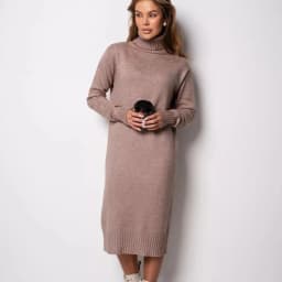 Ribbed Turtleneck Knitted Dress Women Autumn Winter Basic Long Sleeve Sweater Dress Woman Solid Color Long Dresses Female