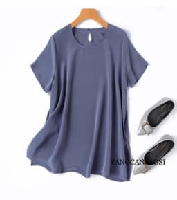 2025 Women's Casual Summer New Relaxation Style 26MM 93% Natural Mulberry Silk Elastic Wrinkled Round Neck Short Sleeve T-shirt