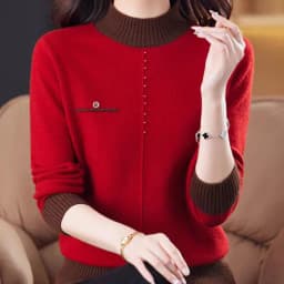Top Female Clothing Vintage Women's Sweater Fashion Elegent Half High Neck Pullover Women Autumn Long Sleeve Knitwear