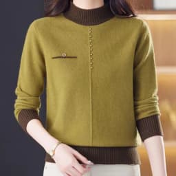 Top Female Clothing Vintage Women's Sweater Fashion Elegent Half High Neck Pullover Women Autumn Long Sleeve Knitwear