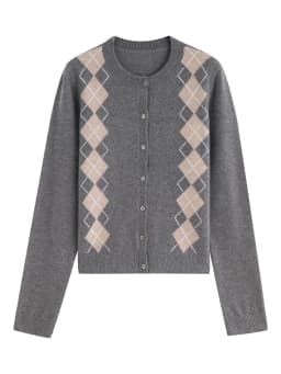 ZIQIAO Retro British College Style Diamond-shaped Cardigan for Women 2025 Autumn New Round Neck Straight Shoulder Top 25ZQ93095
