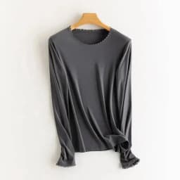 Autumn Women Lace T-Shirt,Round Neck 6% Silk Long Sleeve Soft Slim Fit Basic Bottoming Tops