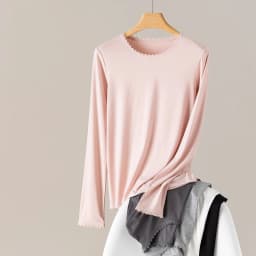 Autumn Women Lace T-Shirt,Round Neck 6% Silk Long Sleeve Soft Slim Fit Basic Bottoming Tops