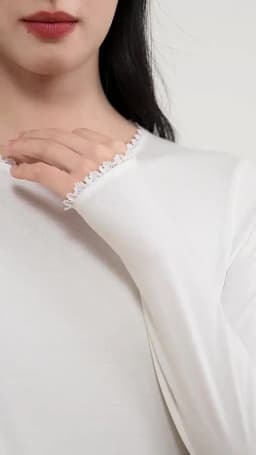 Autumn Women Lace T-Shirt,Round Neck 6% Silk Long Sleeve Soft Slim Fit Basic Bottoming Tops