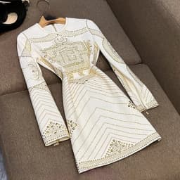 TWOTWINSTYLE Luxury Slimming Mini Dresses For Women Round Neck Long Sleeve High Waist Elegant Dress Female Fashion New KDR545695