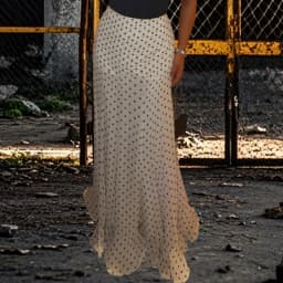 2000s Women's Dot Print Long Skirts Elegant High Waist Fishtail Hem Flowy A-Line Skirts Ropa Paja Mujer