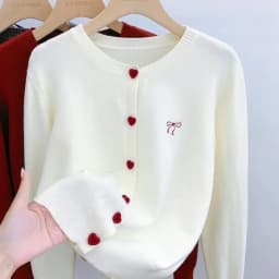 2025 Women's Autumn Embroidery Bow Knitwears Fashion Long Sleeve Heart Button Comfortable Cardigan Top Korean Ladies Sweaters