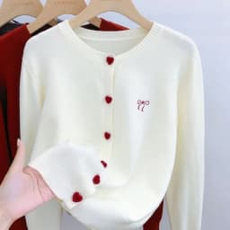 2025 Women's Autumn Embroidery Bow Knitwears Fashion Long Sleeve Heart Button Comfortable Cardigan Top Korean Ladies Sweaters
