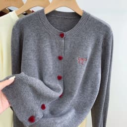 2025 Women's Autumn Embroidery Bow Knitwears Fashion Long Sleeve Heart Button Comfortable Cardigan Top Korean Ladies Sweaters