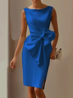 Sleeveless Bow Patchwork Simple Party Dress, Women Summer Fashion O Neck Chic Holiday Dress, Solid Casual Elegant Ladies Dress