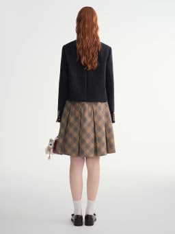 DUSHU Women's Black Wool Short Blazer With Bow Detail Structured Shoulder Slimming Cropped Jacket Top Elegant Boutique Style