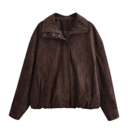 YENKYE Brown Faux Suede Leather Jacket For Women Autumn Winter Warm Loose Coat Long Sleeve Lapel Collar Vintage Outerwear