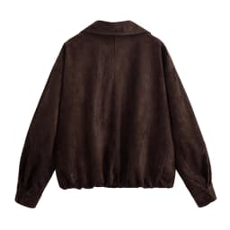YENKYE Brown Faux Suede Leather Jacket For Women Autumn Winter Warm Loose Coat Long Sleeve Lapel Collar Vintage Outerwear