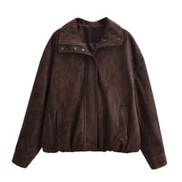YENKYE Brown Faux Suede Leather Jacket For Women Autumn Winter Warm Loose Coat Long Sleeve Lapel Collar Vintage Outerwear