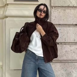 YENKYE Brown Faux Suede Leather Jacket For Women Autumn Winter Warm Loose Coat Long Sleeve Lapel Collar Vintage Outerwear