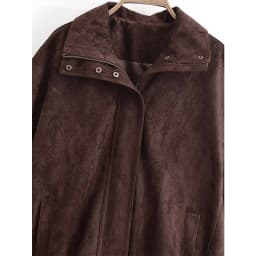 YENKYE Brown Faux Suede Leather Jacket For Women Autumn Winter Warm Loose Coat Long Sleeve Lapel Collar Vintage Outerwear
