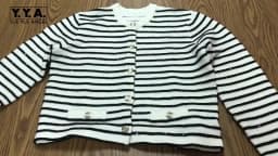 Chic Sequin Fashion Striped O-Neck Women Knitted Jacket Autumn French Style Short Top Daily Casual Single Breasted Knitwear Coat