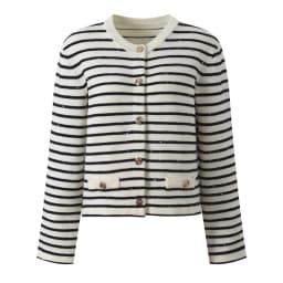 Chic Sequin Fashion Striped O-Neck Women Knitted Jacket Autumn French Style Short Top Daily Casual Single Breasted Knitwear Coat