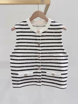Chic Sequin Fashion Striped O-Neck Women Knitted Jacket Autumn French Style Short Top Daily Casual Single Breasted Knitwear Coat
