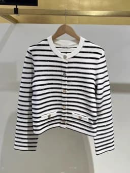 Chic Sequin Fashion Striped O-Neck Women Knitted Jacket Autumn French Style Short Top Daily Casual Single Breasted Knitwear Coat