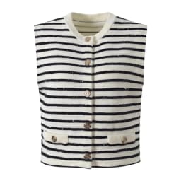 Chic Sequin Fashion Striped O-Neck Women Knitted Jacket Autumn French Style Short Top Daily Casual Single Breasted Knitwear Coat