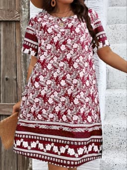 Vintage Flowers 3D Printed Dresses For Summer 2025 Plus Size Women Casual O-Neck Short Sleeve Mini Dresses For Women Summer Robe