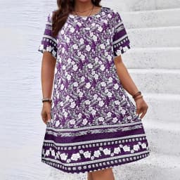 Vintage Flowers 3D Printed Dresses For Summer 2025 Plus Size Women Casual O-Neck Short Sleeve Mini Dresses For Women Summer Robe