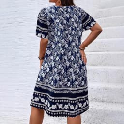 Vintage Flowers 3D Printed Dresses For Summer 2025 Plus Size Women Casual O-Neck Short Sleeve Mini Dresses For Women Summer Robe