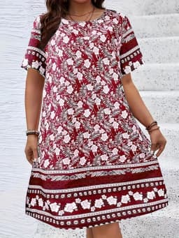 Vintage Flowers 3D Printed Dresses For Summer 2025 Plus Size Women Casual O-Neck Short Sleeve Mini Dresses For Women Summer Robe