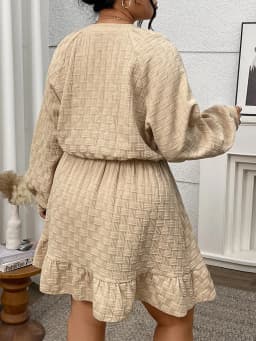GIBSIE Plus Size Solid Buttons O-Neck Long Sleeve Shirt Dress Women 2025 Autumn Elastic Waist Casual Ruffle Hem Short Dresses