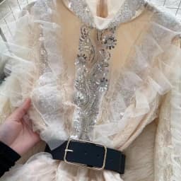 Elegant Embroidered Sequins Long Dresses Autumn Women Layer Ruffles Cake Full Sleeve Evening Party Vestidos Mesh Tulle Long Robe