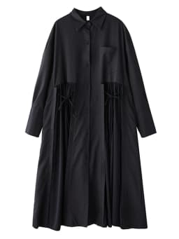 Black Vintage Lace-Up Pleated Shirt Dresses For Women 2026 Autumn New In Long Sleeve Loose Casual Dress Fashion Elegant Clothing