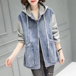 New Women's Hooded Denim Jacket Spring Autumn Patchwork, Loose Large-sized Basic Jacket, Zipper Fashion Female Motorcycle Jacket