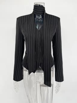 Trendix Women Elegant Striped Blazer Top Fashion Scarf Lace Up Patchwork Blazers Female Street Casual Commuting Jackets Coats