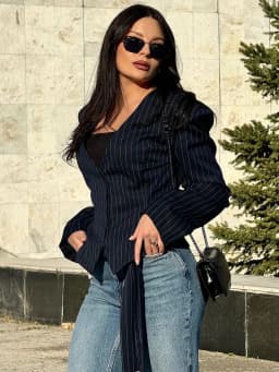 Trendix Women Elegant Striped Blazer Top Fashion Scarf Lace Up Patchwork Blazers Female Street Casual Commuting Jackets Coats