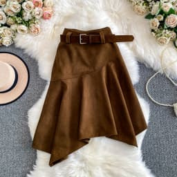 Women Chic asymmetrical ruffle Sexy Skirt Elastic High Waist Korean Fashion A-line autumn Skirt Clothing