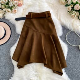 Women Chic asymmetrical ruffle Sexy Skirt Elastic High Waist Korean Fashion A-line autumn Skirt Clothing