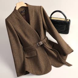 Small Fragrant Style Wool Woolen Blazer Women Autumn Winter Jacket New Striped Suit Top Winter Thicken Coat Lady Office Blazers