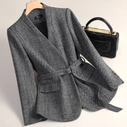 Small Fragrant Style Wool Woolen Blazer Women Autumn Winter Jacket New Striped Suit Top Winter Thicken Coat Lady Office Blazers