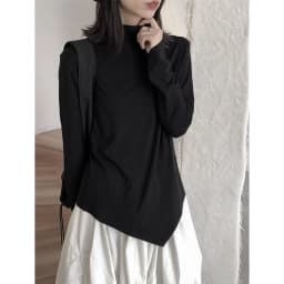 Johnature Solid Color Irregular Long Sleeve Base Shirt With Turtleneck New Casual Simple Top For Autumn Winter