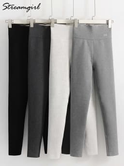 Streamgirl Thick Fleece Leggings Women Winter High Waist Black Outwear Women Warm Thick Velvet Leggings For Winter Gray Pants