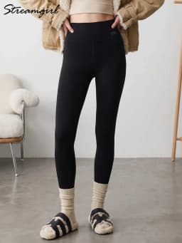 Streamgirl Thick Fleece Leggings Women Winter High Waist Black Outwear Women Warm Thick Velvet Leggings For Winter Gray Pants