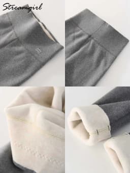 Streamgirl Thick Fleece Leggings Women Winter High Waist Black Outwear Women Warm Thick Velvet Leggings For Winter Gray Pants