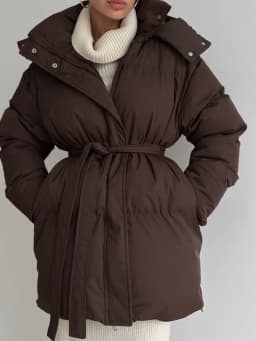 Hirsionsan 2025 Casual Waist Slimming Hooded Mid To Long Length Bread Cotton Jacket Women's Thick Cotton Jacket Brown